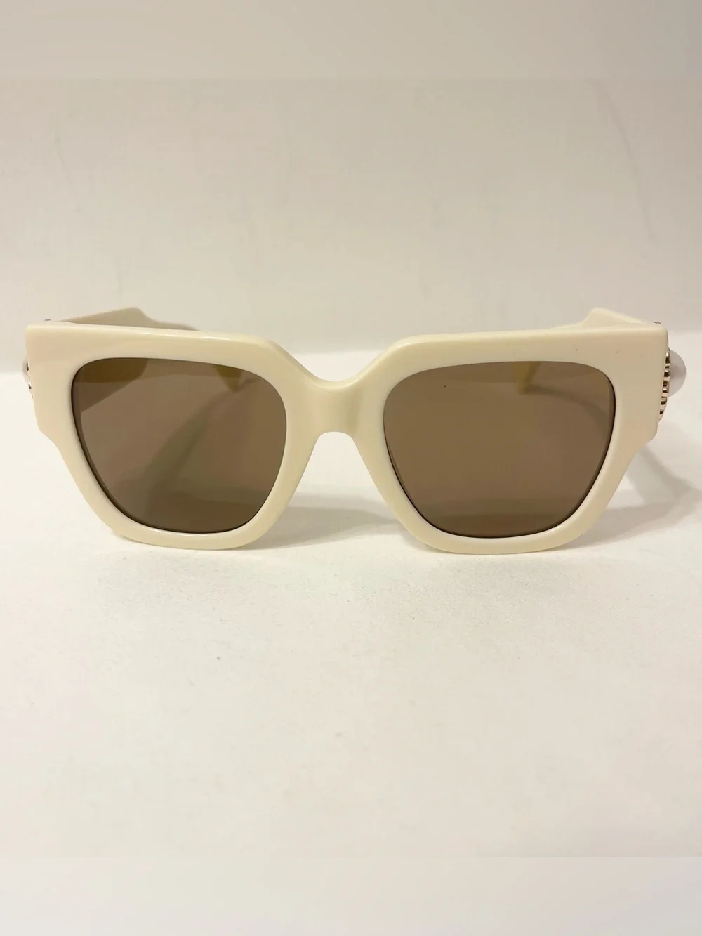 Moschino Cream Square Sunglasses with Gold Pearl Medallion with Case Dust Cloth